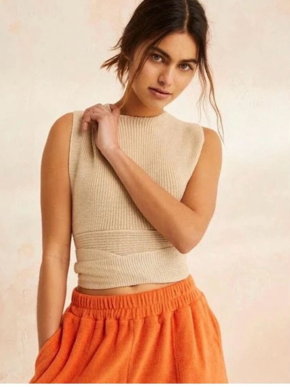 Free People Beach Knit Wrap Top in Cream